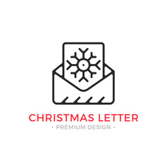Vector Christmas letter icon. Holidays, New Year, Xmas concepts. Envelope with sheet of paper and snowflake. Modern graphic design. Outline symbol, sign, simple thin line icon