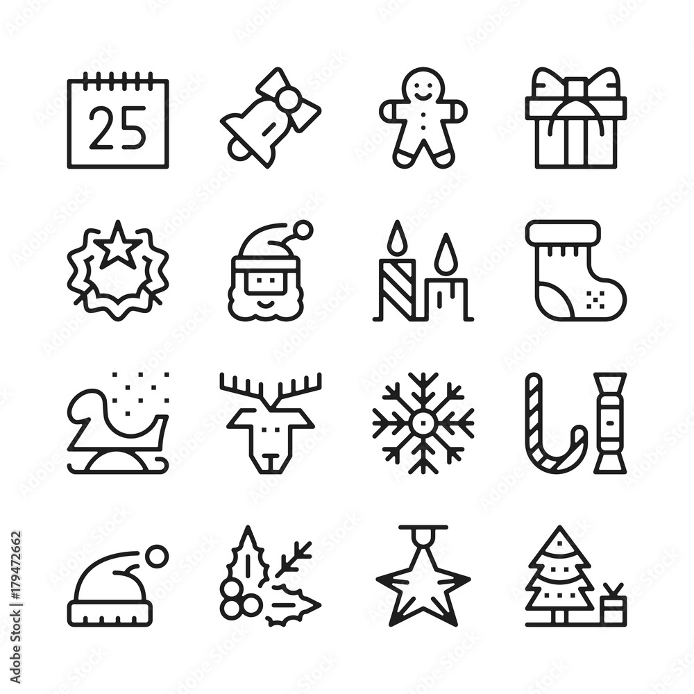 Poster christmas line icons set. modern graphic design concepts, simple stroke outline elements collection.