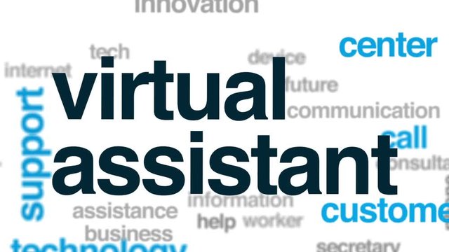 Virtual assistant animated word cloud, text design animation.