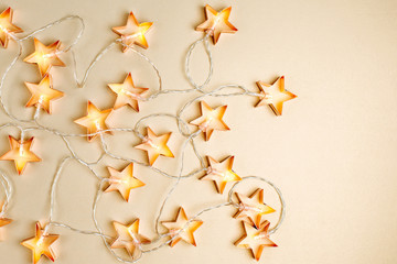 Star shaped Christmas lights. Flat lay, top view