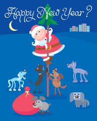 Funny Santa Claus. Christmas card. Happy New Year.