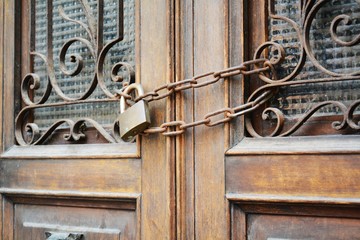 Padlock, old lock on old window, concept