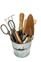 Galvanized Bucket With Garden Tools