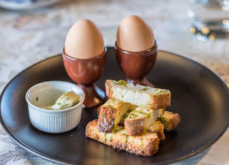 Breakfast with boiled eggs