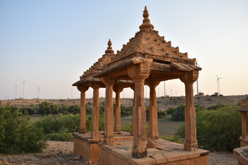 Fototapeta premium beautiful ancient cenotaphs of rawal kings in bada baag jaisalmer rajasthan india