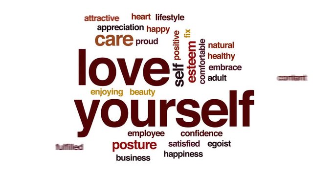 Love yourself  animated word cloud, text design animation.