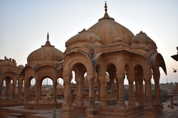 beautiful ancient cenotaphs of rawal kings in bada baag jaisalmer rajasthan india