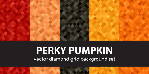 Diamond pattern set Perky Pumpkin. Vector seamless geometric backgrounds