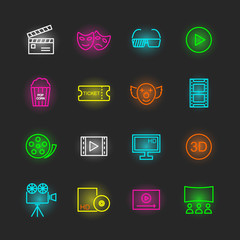 movie neon icon set