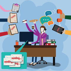 Business concept,Busy woman work hard,busy day - Vector