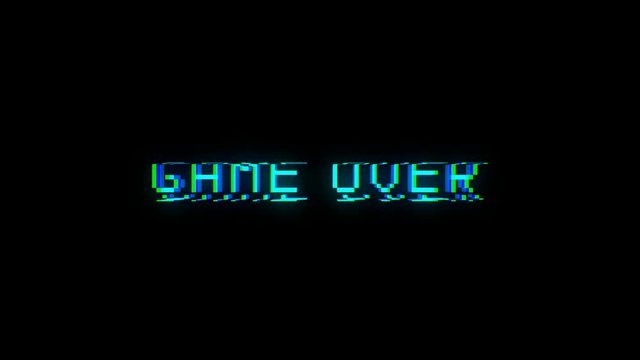 Game over text with bad signal. Glitch effect. Seamless loop
