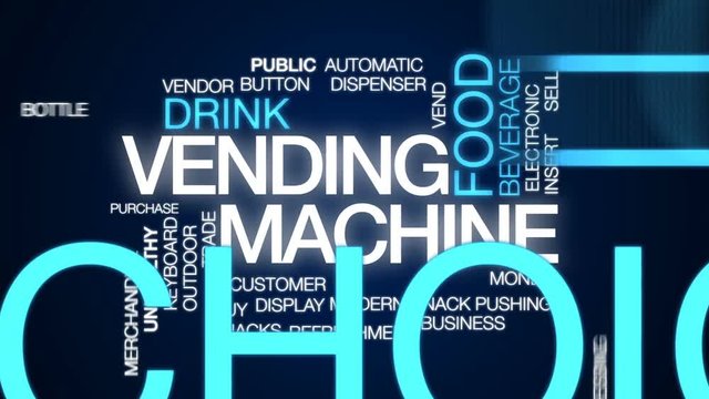 Vending machine animated word cloud, text design animation.