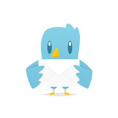Cartoon blue bird holding mail envelope vector