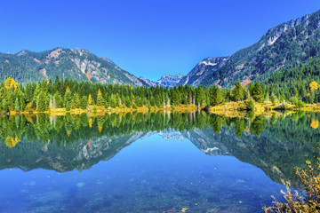 Gold Lake Reflection Mt Chikamin Peak Snoqualme Pass Washington