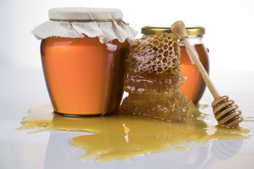 Jar of liquid honey