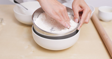 Mixing flour for making cookies