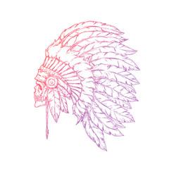 Indian chief. Skull with feathers. Logo, icon, sticker, mascot. Vector illustration, eps 10.