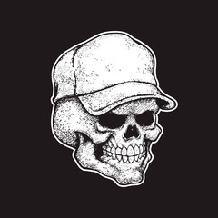 Skull in cap, print for t-shirt. Vector illustration, eps 10.