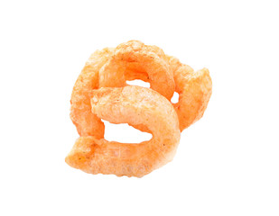 Pile of pork rind isolated on white background.