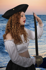 Beautiful Woman Pirate with a Sword