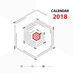 2018 Calendar Template.Hexagon shape calendar.Vector design stationery template.Flat style color vector illustration.Yearly calendar template.