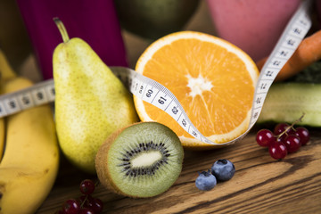 Cocktails with fresh fruits, Vitamin and Fitness 