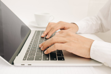 Man typing on laptop, Business woman working