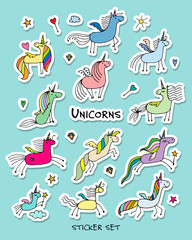 Magic unicorns, stickers collection for your design