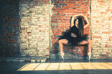 Ballerina dancing indoor, vintage. Healthy lifestyle ballet © petunyia