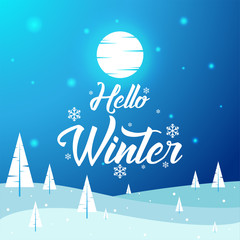 Hello Winter - Beautiful Winter Landscape, Flat, New Year, Vector Illustration