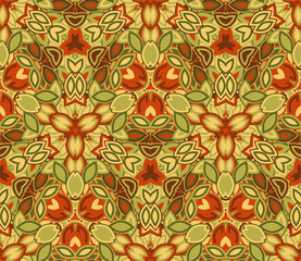 Vintage abstract seamless pattern, background. Composed of colored geometric shapes. Useful as design element for texture and artistic compositions.