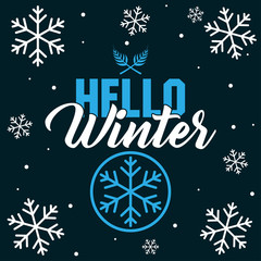 Hello Winter with Snowflake - Vector for greeting, holiday, season