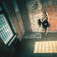 Ballerina dancing indoor, vintage. Healthy lifestyle ballet © petunyia
