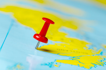 Travel destination points on a map