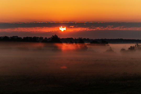 Fototapeta Beautiful sunrise fog