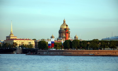 Fototapeta premium View on St. Isaac Cathedral and Admiralty in St-Petersburg at white night 