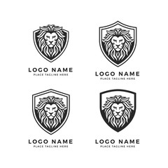 Set of King Lion Head Logo Template, Strong Glare Lion Face. Black  Elegant Transparent Design Badge, Sticker, Icon, Emblem, Brand Identity with Shield Defense Frame