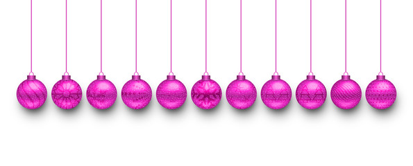 Set of Christmas balls. Ten Christmas balls. Purple Christmas balls