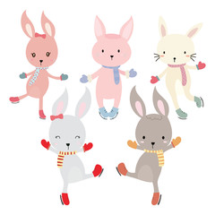 Obraz na płótnie Canvas set of cute rabbit skating.vector illustration