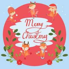 Cute Christmas greeting card with fox.
