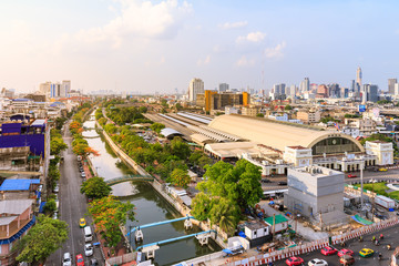 Fototapeta na wymiar Bangkok, Thailand: May 21, 2017 - Bangkok Railway Station (Hua Lamphong), center of mass transit built in Italian Neo-Renaissance-style.