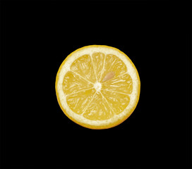 slice of yellow ripe lemon isolated on a black background