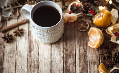 Fototapeta na wymiar Christmas cozy Cup of tea