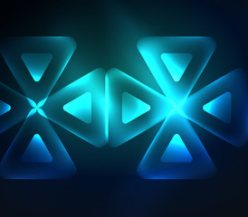 Glass glowing bright triangles on dark space design abstract background