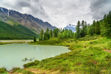 Naklejka na ściany i meble Small lake in Aktru valley. Altai Republic, Russia