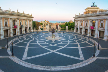 Rome, Italy - The Piazza del Campidoglio square, headquarters of the mayor of Rome, at the dawn. 