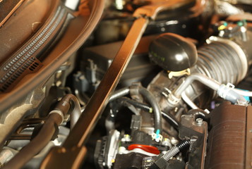 Obraz na płótnie Canvas Strut bar part in the car engine room.