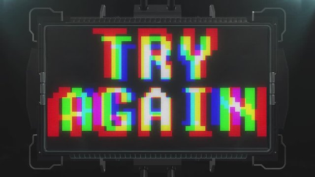jump colorful retro videogame try again text on futuristic tv screen animation seamless loop ... New quality universal vintage techno motion dynamic animated background joyful cool video footage