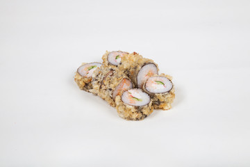 Japanese food Sushi rolls with fish on a white background