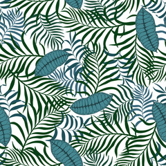Fototapeta na wymiar Tropical background with palm leaves. Seamless floral pattern